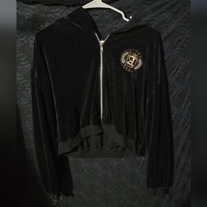 Rue21 Black Velour Hoodie with Silver Zipper
